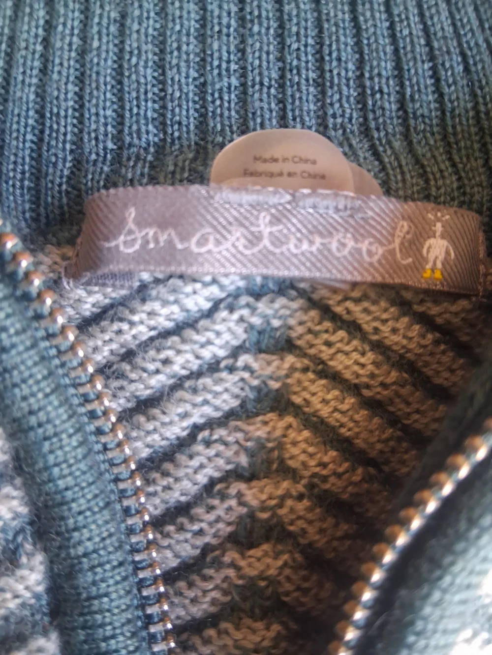 Smart Wool Women’s Teal And Cream Quarter-Zip Textured Front Sweater Fall SizeM